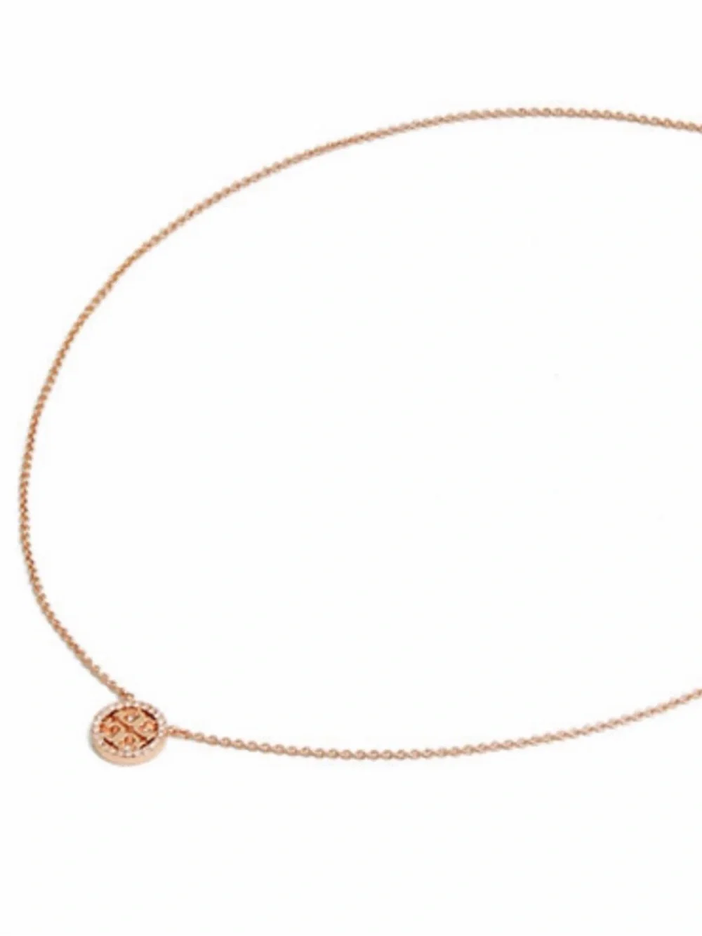 TORY BURCH • Rose Gold Delicate Crystal Logo Miller Necklace